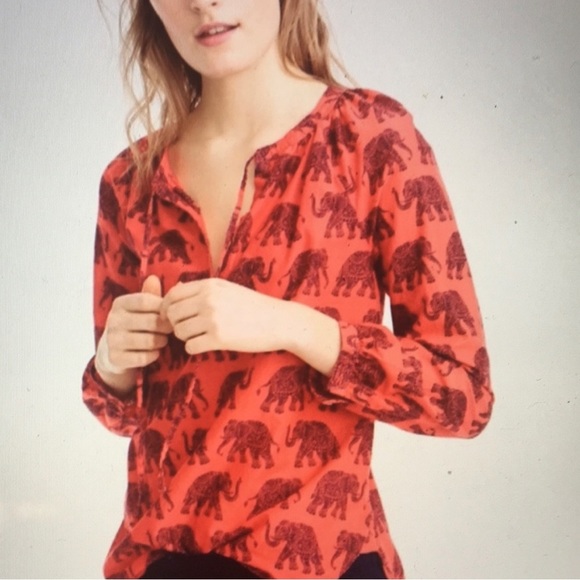 J. Crew Tops - J. Crew Coral Tie Neck Top in Paisley Elephant.